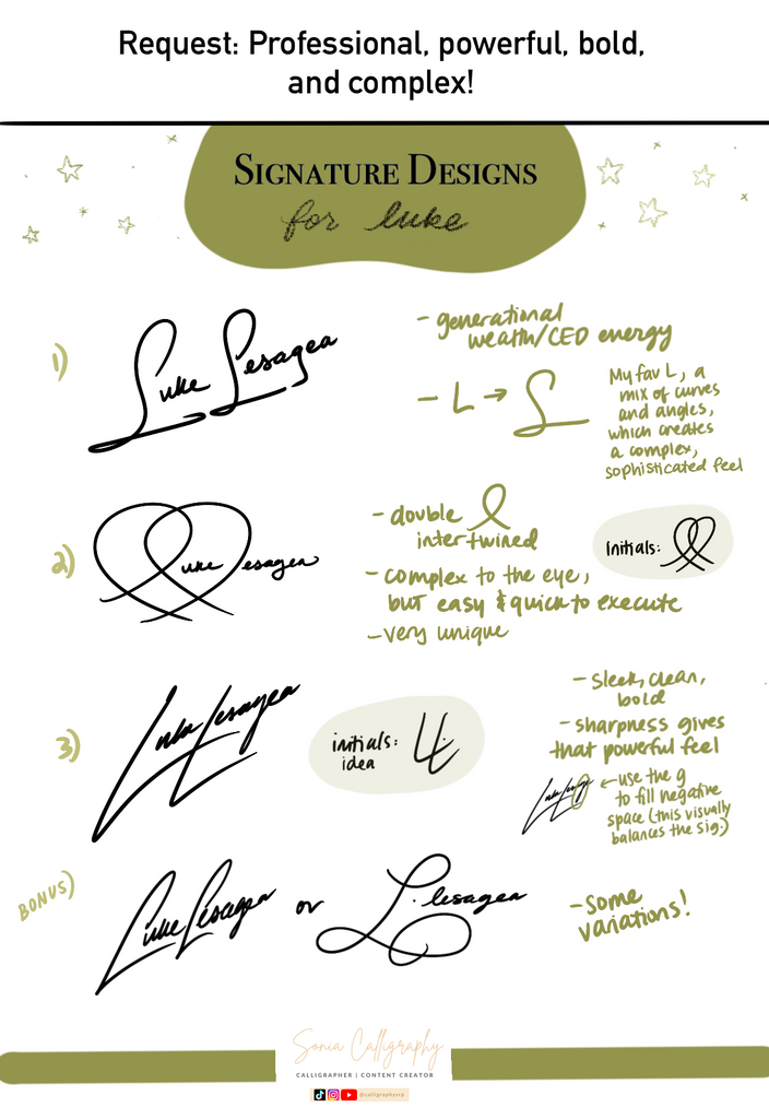 Signature Design Set: 3+ Signatures for your name! – Sonia Calligraphy