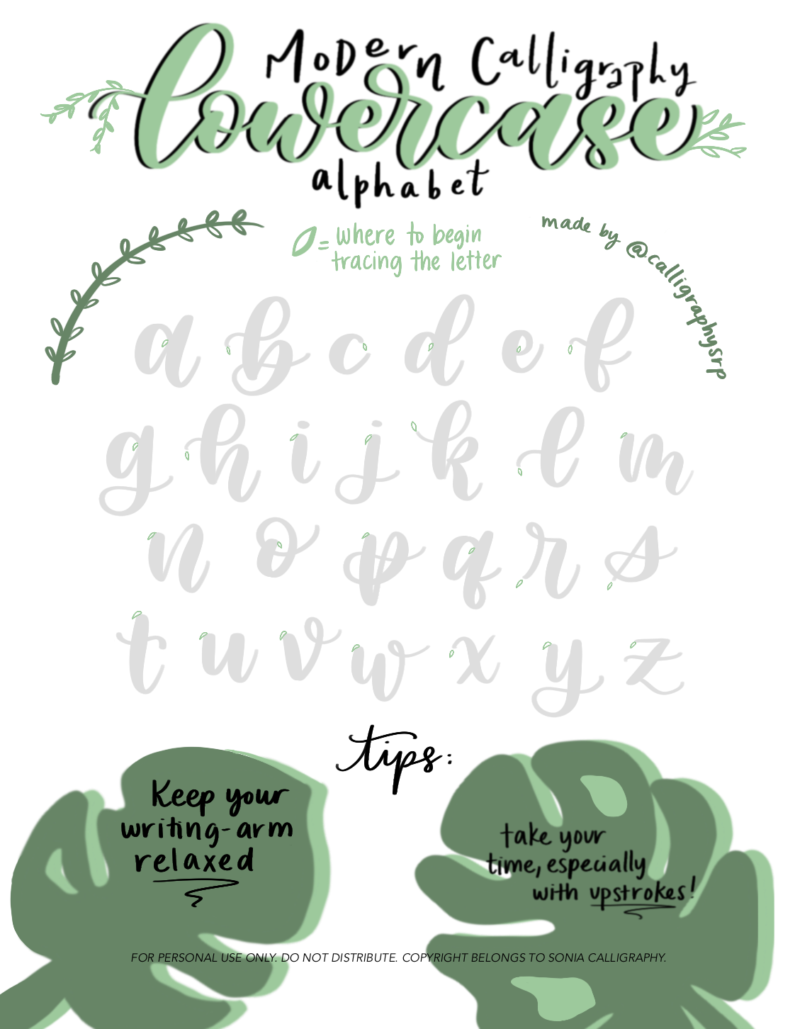 Lowercase Modern Calligraphy Practice Worksheet – Sonia Calligraphy